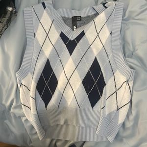 Garage || Blue Black White Plaid Sweater Vest